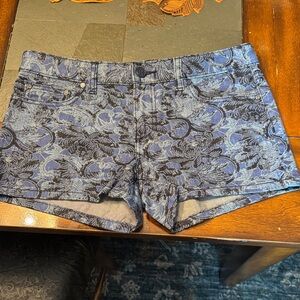Tory Burch Black and Blue Patterned Jean Shorts